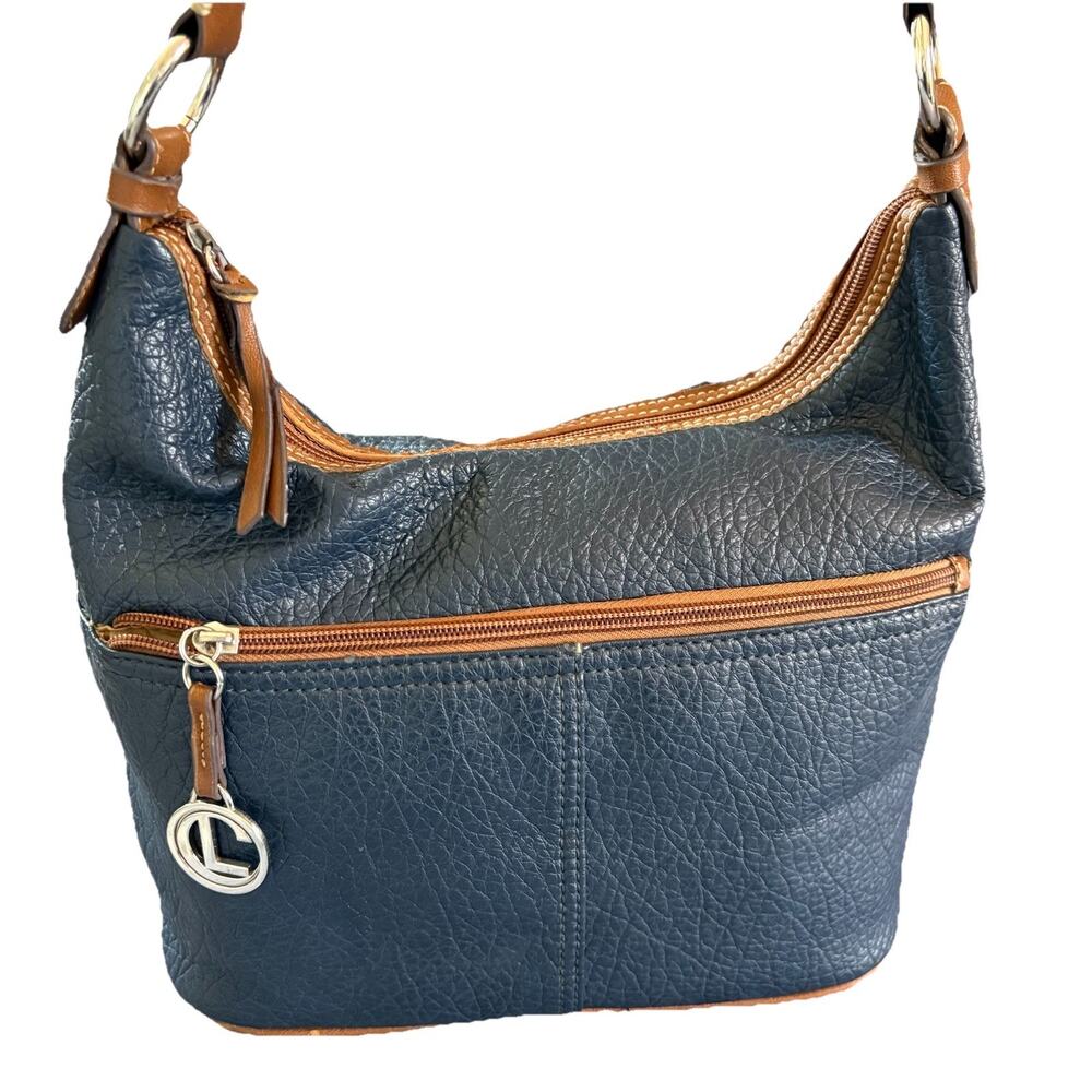 Lauren Conrad Blue Hobo Handbag Vegan Pebbled Leather Shoulder Bag Braided Strap